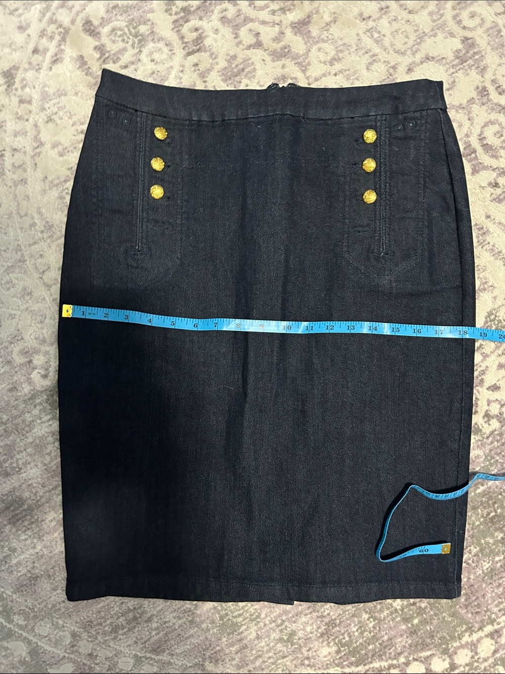 THE LIMITED Dark denim Pencil Skirt with Decorative Gold Buttons - Picture 6 of 6